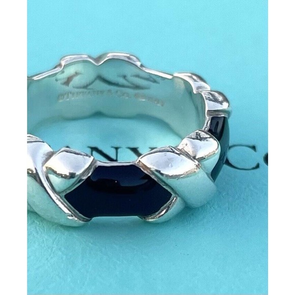 Tiffany & Co. T & Co X Kiss Black Enamel 925 Sterling Silver 5 mm Band Ring 5.5 - Picture 1 of 10